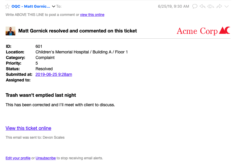 Email notification example
